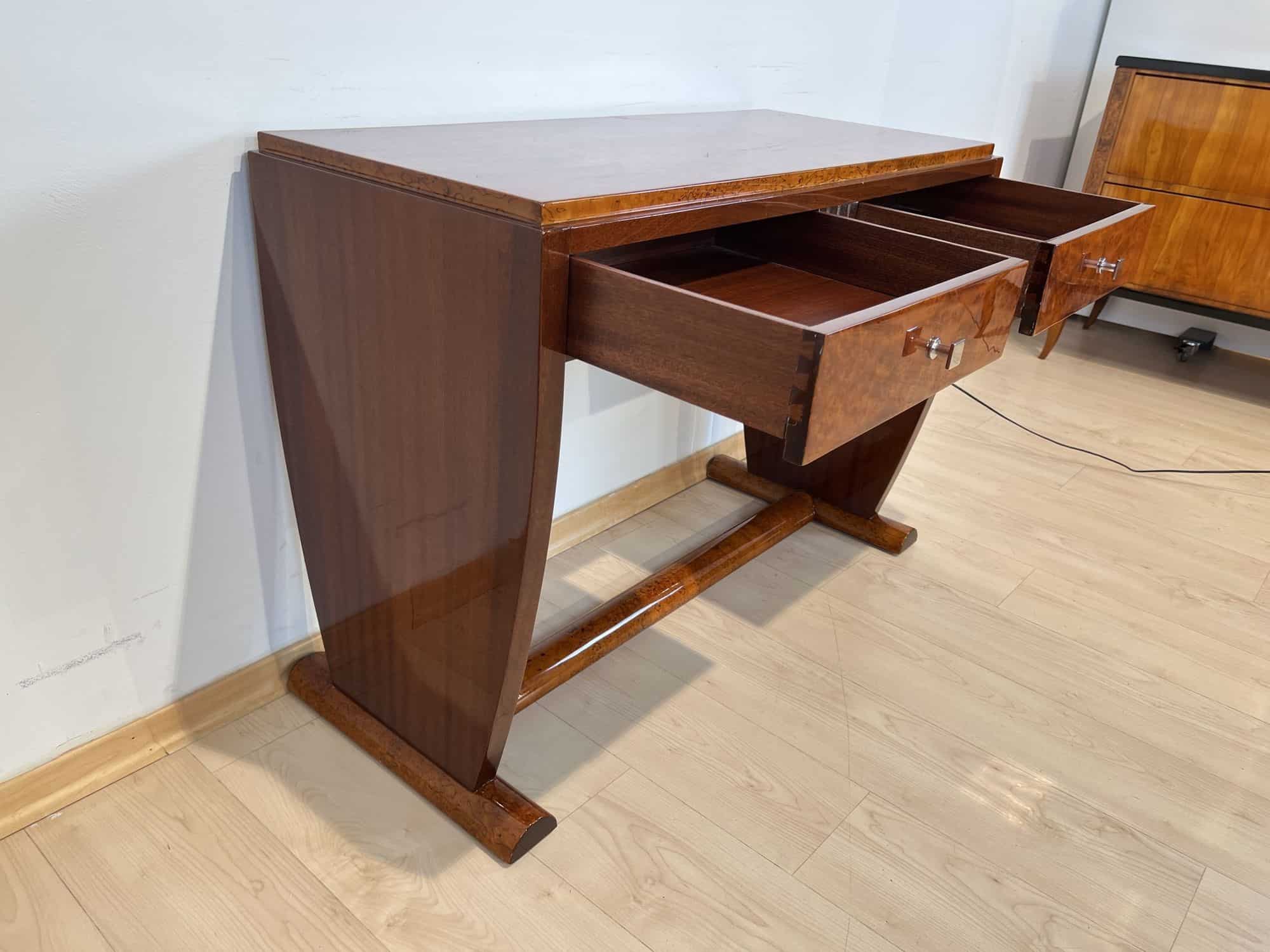 Art Deco Console Table, Thuja Roots, Birch, Silver-Plate, France circa 1925 - Image 6