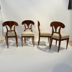 Set of Four Biedermeier Shovel Chairs, Walnut, Ink, Austria circa 1830