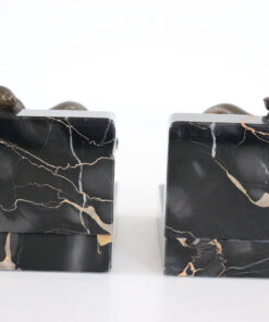 Italian Art Deco Bookends with Bronze - Front of Marble - Styylish