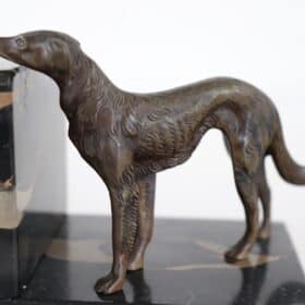 Italian Art Deco Bookends with Bronze Greyhounds on a Base of Fine Black Marble