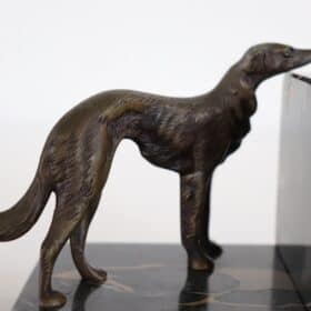 Italian Art Deco Bookends with Bronze Greyhounds on a Base of Fine Black Marble