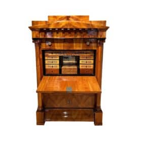 Biedermeier Secretaire, Cherry Veneer, Inlays, Brass, South Germany circa 1830