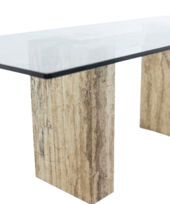 Glass and Travertine Desk - Side Angle - Styylish