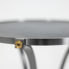 “Canabas” Pedestal Table in Patinated Leather, Steel, and Gilded Brass, Contemporary