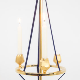 Candlestick in Gilded Brass and Velvet, Contemporary Work