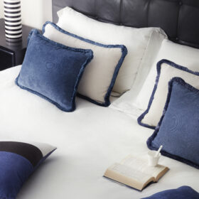 Couple Velvet Bed Cushions With Fringes Beige