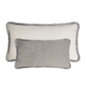 Couple Velvet Bed Cushions With Fringes Grey