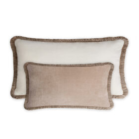 Couple Velvet Bed Cushions With Fringes Beige