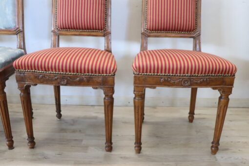 Antique Set of 4 Chairs - Striped Cushion and Base - Styylish