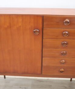 Long Sideboard in Teak Veneer - Left Side View - Styylish