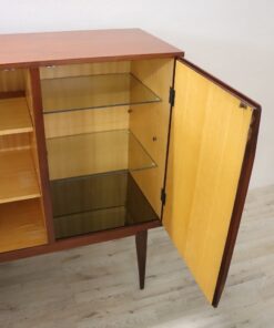 Long Sideboard in Teak Veneer - Glass Shelves - Styylish
