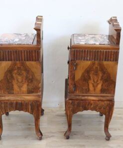 Nightstands with Marble Top - Burl Detail - Styylish