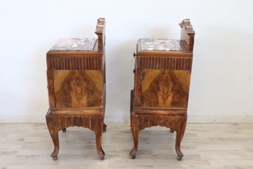 Nightstands with Marble Top - Burl Detail - Styylish