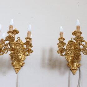 20th Century Majestic Pair of Wall Lights in Gilded Bronze