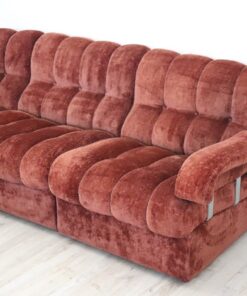 Alternative view of Italian Modular Curved Sofa in Copper-Toned Velvet, 1970's