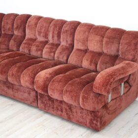 Italian Modular Curved Sofa in Copper-Toned Velvet, 1970's