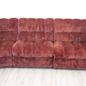 Italian Modular Curved Sofa in Copper-Toned Velvet, 1970's