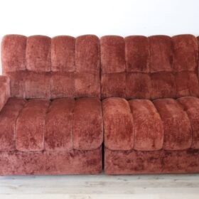 Italian Modular Curved Sofa in Copper-Toned Velvet, 1970's