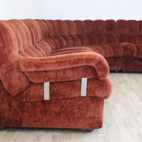 Italian Modular Curved Sofa in Copper-Toned Velvet, 1970's