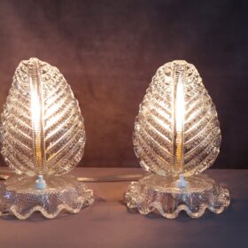 Transparent Murano Glass Pair of Table Lamps, Barovier & Toso 1950s