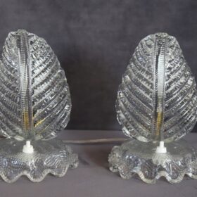 Transparent Murano Glass Pair of Table Lamps, Barovier & Toso 1950s