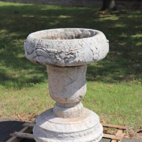 Italian Outdoor and Garden Vase in White Hand-Carved Carrara Marble