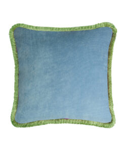 Happy Pillow 40 Velvet Light Blue with Green Fringes