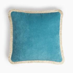 Happy Pillow 40 Velvet Light Blue with Ivory Fringes