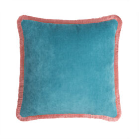 Happy Pillow 40 Light Blue Velvet with Pink Fringes