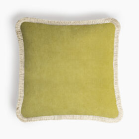 Happy Pillow 40 Lime Velvet with Ivory Fringes