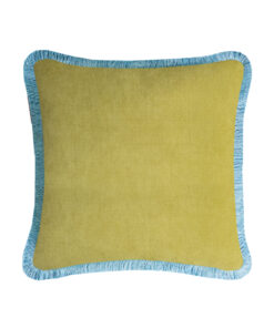 Happy Pillow 40 Lime Velvet with Light Blue Fringes