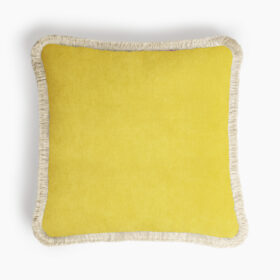 Happy Pillow 40 Velvet Yellow with Ivory Fringes