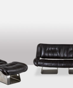 Alternative view of Metal and Leather Living Room Set, 1970s