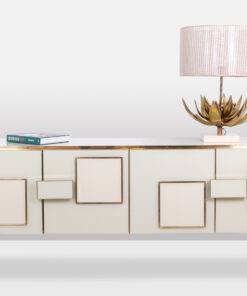 Alternative view of Geometric Sideboard in Glass and Gilded Brass. Contemporary Italian work.
