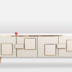 Geometric Sideboard in Glass and Gilded Brass. Contemporary Italian work.