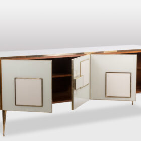 Geometric Sideboard in Glass and Gilded Brass. Contemporary Italian work.