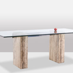 Glass and Travertine Desk - Side with Apple - Styylish