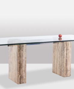 Glass and Travertine Desk - Side with Apple - Styylish