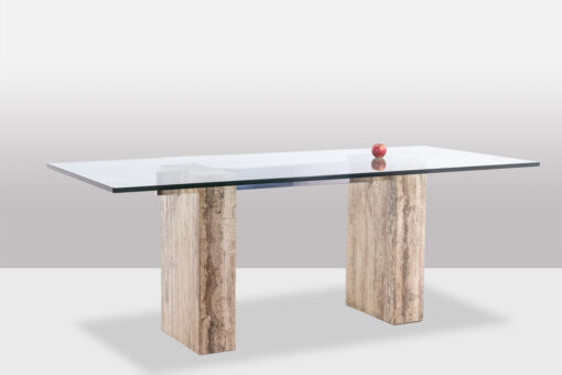 Glass and Travertine Desk - Side with Apple - Styylish