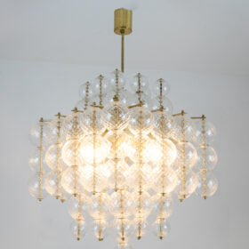 Chandelier in Blown Glass and Gilded Brass, 1970s