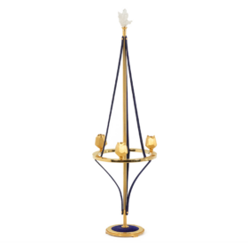 Candlestick in Gilded Brass and Velvet, Contemporary Work