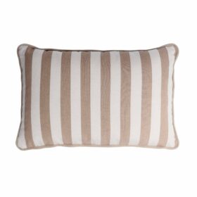 Couple Striped Happy Pillow Outdoor Indoor - White & Beige - Fringes & Piping