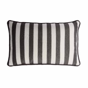 Couple Striped Happy Pillow Outdoor Indoor - White & Carbon - Fringes & Piping