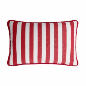 Couple Striped Happy Pillow Outdoor Indoor - White & Red - Fringes & Piping