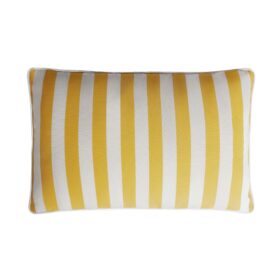 Couple Striped Happy Pillow Outdoor Indoor - White & Yellow - Fringes & Piping