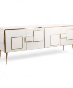 Geometric Sideboard in Glass and Gilded Brass. Contemporary Italian work.