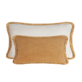 Couple Velvet Bed Cushions With Fringes Camel