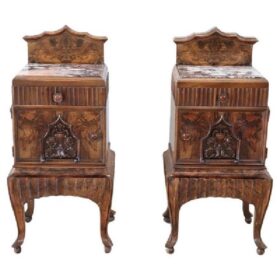 Italian Art Deco Pair of Nightstands with Marble Top