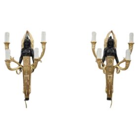 20th Century Retour D’Egypte Style Pair of Sconces in Gilded Bronze