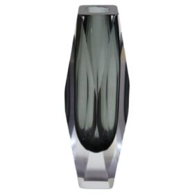 Italian Smoky Grey Art Glass Vase, Flavio Poli for A. Mandruzzato, 1960s